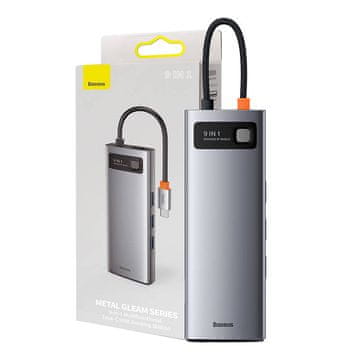 BASEUS Hub 9u1 Baseus Metal Gleam serija, USB-C na 3x USB 3.0 + HDMI + USB-C PD + Ethernet RJ45 + microSD/SD + VGA