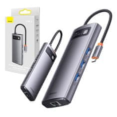 BASEUS Hub 7u1 Baseus Metal Gleam serija, USB-C na 3x USB 3.0 + HDMI + USB-C PD + VGA + Ethernet RJ45