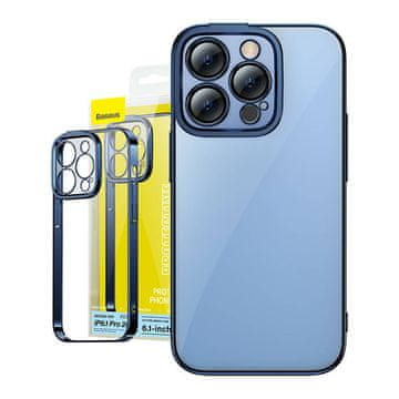 BASEUS Baseus Glitter prozirna maskica i set kaljenog stakla za iPhone 14 Pro (plava)
