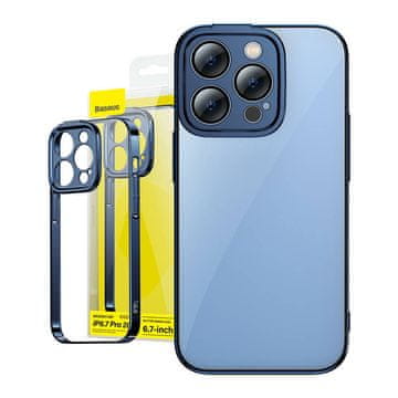 BASEUS Baseus Glitter prozirna maskica i set kaljenog stakla za iPhone 14 Pro Max (plava)