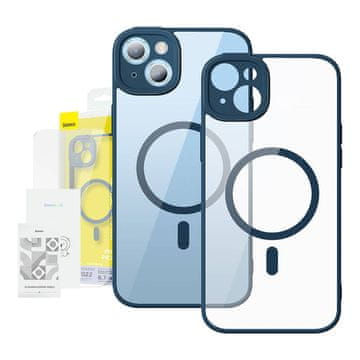 BASEUS Baseus Frame prozirna magnetska maskica i set od kaljenog stakla za iPhone 14 Plus (plava)