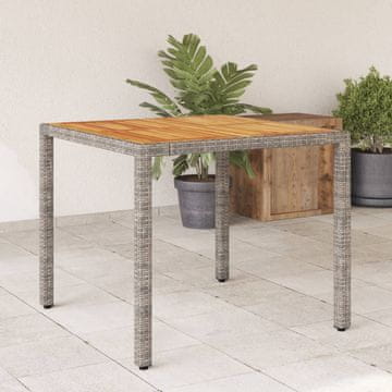 Vidaxl Vrtni stol s pločom od akacije, sivi, 90x90x75 cm, PE ratan