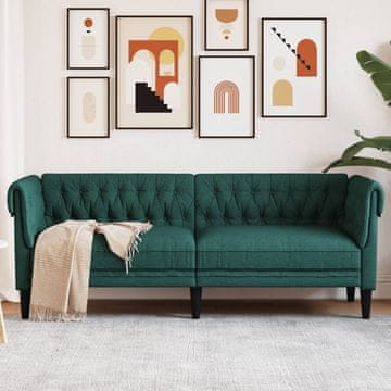 Vidaxl Chesterfield sofa, trosjed, tamnozelena, presvlaka od tkanine