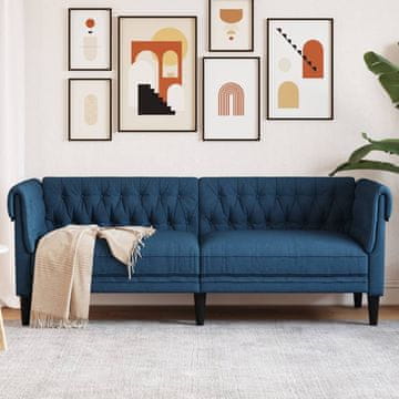 Vidaxl Chesterfield sofa, trosjed, plava, presvlaka od tkanine