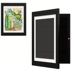 HOME & MARKER® Okvir za dječje crteže i fotografije, zidni drveni okvir s pohranom za A4 radove (33x24 cm) | FRAMELET, crna