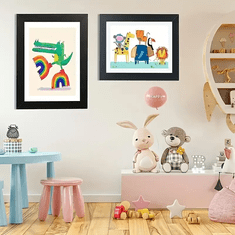 HOME & MARKER® Okvir za dječje crteže i fotografije, zidni drveni okvir s pohranom za A4 radove (33x24 cm) | FRAMELET, crna