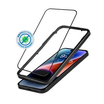 Crong antibakterijsko 3D Armor staklo - 9H kaljeno staklo za cijeli zaslon iPhonea 14 Pro + okvir za montažu