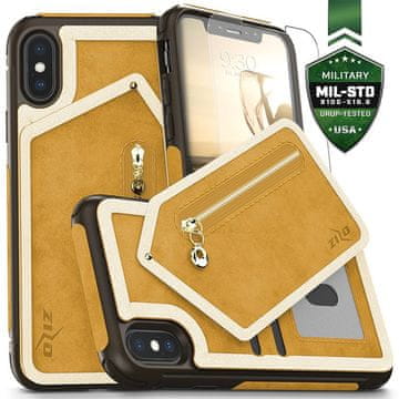 ZIZO Nebula futrola-novčanik - kožna futrola za iPhone X s utorima za kartice + torbica s patentnim zatvaračem + 9H zaštitno staklo za ekran (svijetlosmeđa/smeđa)