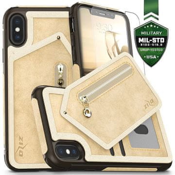 ZIZO Nebula futrola-novčanik - kožna futrola za iPhone X s utorima za kartice + torbica s patentnim zatvaračem + 9H zaštitno staklo za ekran (smeđa/smeđa)