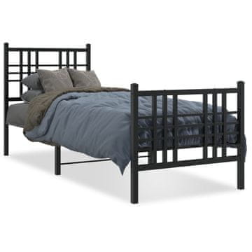 Vidaxl Metalni okvir kreveta s uzglavljem i podnožjem crni 75x190 cm