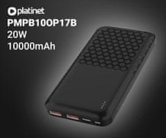 Platinet PMPB10OP17B powerbank punjiva baterija, 10000 mAh, QC 3.0, PD 3.0, USB-A, USB-C, microUSB, crna