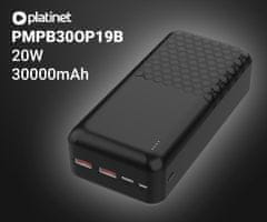 Platinet PMPB30OP19B powerbank, 30000 mAh, QC 3.0, PD 3.0, USB-A, USB-C, microUSB, crni