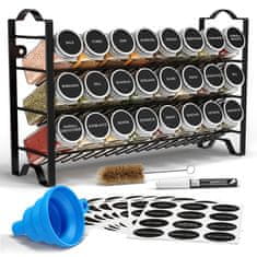 Deco Haus Deco Haus – Metalni stalak od tri razine s – kompletom organizatora za kuhinju, staklom za začine za radnu ploču s 24 staklenke za začine, 48 naljepnice, četkom, lijevkom – crna boja