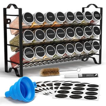 Deco Haus Deco Haus – Metalni stalak od tri razine s – kompletom organizatora za kuhinju, staklom za začine za radnu ploču s 24 staklenke za začine, 48 naljepnice, četkom, lijevkom – crna boja