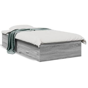 Vidaxl Okvir kreveta s ladicama, sivi hrast sonoma, 75x190 cm
