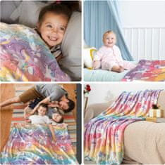 Netscroll Svjetleća dječja dekica s motivom samoroga, dekica koja svijetli u mraku, mekana i topla, poklon za djevojčice, 150x100 cm, idealna za poklon, LuminousBlanket