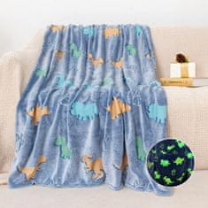 Netscroll Svjetleća dekica za djecu s motivom dinosaura, dekica koja svijetli u mraku, plave boje, mekana i topla, svijetli u mraku, 150x100 cm, idealna za poklon, LuminousBlanket
