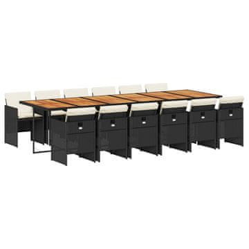 Vidaxl 13-dijelni vrtni blagovaonski set s jastucima poliratan crni