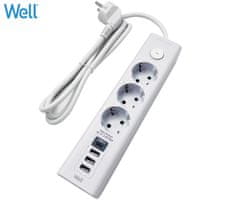 Well EXTS-3S3M-USBC4 električni produžni kabel, 3x SCHUKO, 3x USB-A, 1x USB-C