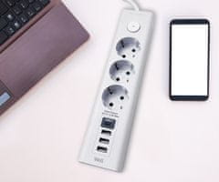 Well EXTS-3S3M-USBC4 električni produžni kabel, 3x SCHUKO, 3x USB-A, 1x USB-C
