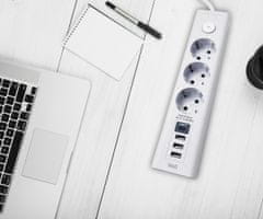 Well EXTS-3S3M-USBC4 električni produžni kabel, 3x SCHUKO, 3x USB-A, 1x USB-C