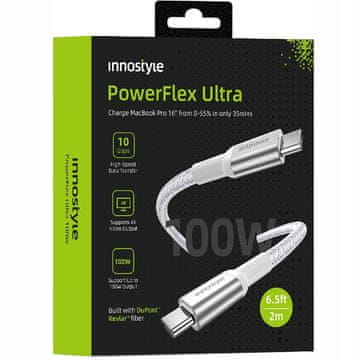 Innostyle USB-C kabel za brzo punjenje thunderbolt 10Gbps 100W kevlar 2M
