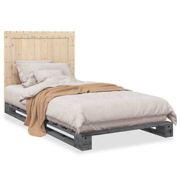 Vidaxl Okvir kreveta s uzglavljem sivi 100x200 cm masivni borov drvo