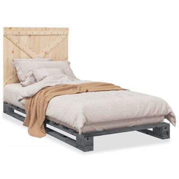 Vidaxl Okvir kreveta s uzglavljem sivi 90x200 cm masivni borov drvo