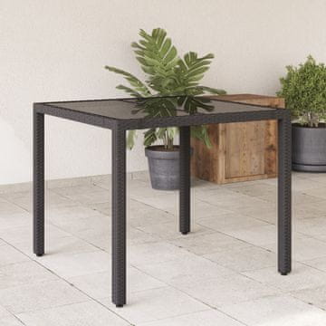 Vidaxl Vrtni stol sa staklenom pločom, crni, 90x90x75 cm, PE ratan