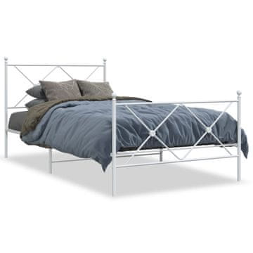 Vidaxl Metalni okvir kreveta s uzglavljem i podnožjem bijeli 100x200 cm