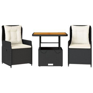 Vidaxl 3-dijelni bistro set s jastucima crni od poliratana