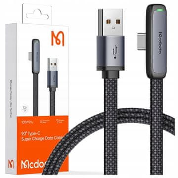 Mcdodo Mcdodo kabel usb-c kutni brzo punjenje usb tip c 6a 100w crni 2m