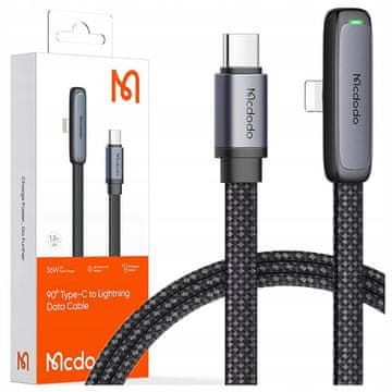 Mcdodo Mcdodo kabel kutni usb-c lightning ravni 36w za iphone 12 13 14 crni 2m