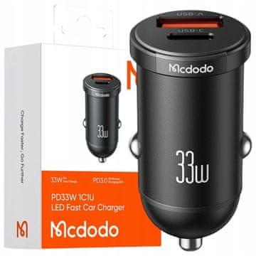 Mcdodo MOĆAN BRZI AUTO PUNJAČ ZA TELEFON 2X USB-C 33W LED