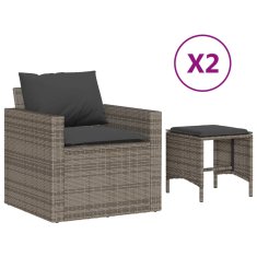 Vidaxl Vrtni set za sjedenje s jastucima, 4 dijela, siv, PE ratan