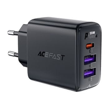 AceFast Acefast A57 PD 35W GaN punjač, 2x USB-A + USB-C, 3 priključka - crna