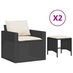 Vidaxl Vrtni set za sjedenje s jastucima, 4 dijela, crni PE ratan