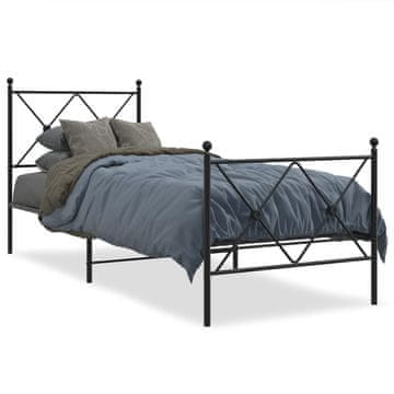 Vidaxl Metalni okvir kreveta s uzglavljem i podnožjem crni 75x190 cm