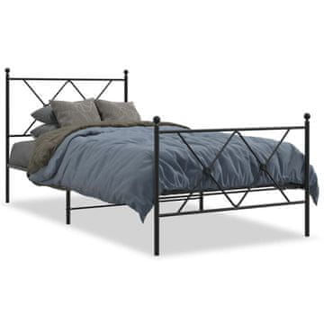 Vidaxl Metalni okvir kreveta s uzglavljem i podnožjem crni 90x190 cm