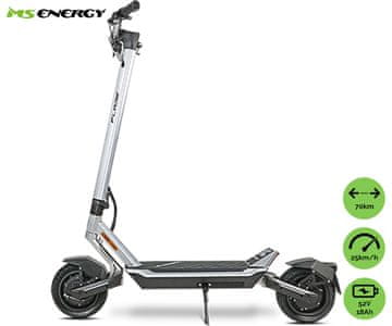 MS ENERGY Flare X električni romobil, 25,4 cm, 2 x 800 W, do 70 km, 52V 18Ah, srebrno-crna