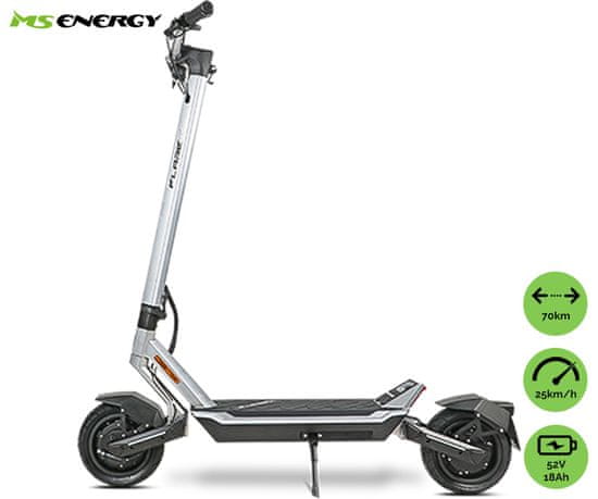 MS ENERGY Flare X električni romobil, 25,4 cm, 2 x 800 W, do 70 km, 52V 18Ah, srebrno-crna
