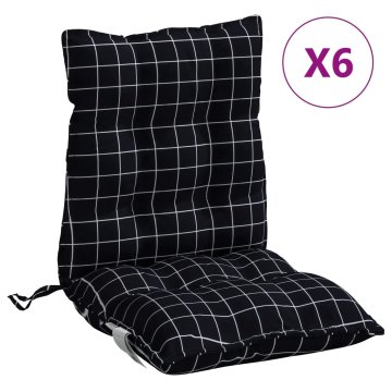 Vidaxl Jastuci za stolicu niskog naslona 6 kom crni karirani tkanina