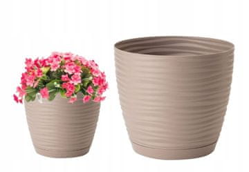 Form-Plastic Okrugla plastična saksija za cvijeće s tanjurićem, bež, 12,7x11,8 cm