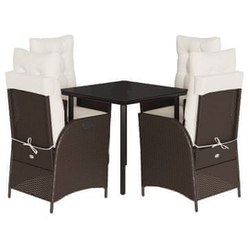 Vidaxl 5-dijelni vrtni blagovaonski set s jastucima poliratan smeđi