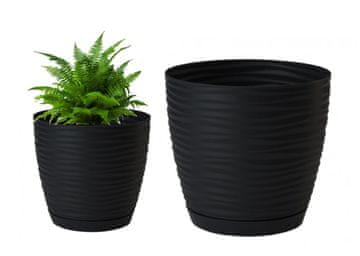 Galicja Crna plastična saksija za cvijeće s tanjurićem 16,7x15,4 cm Sahara