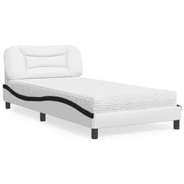Vidaxl Krevet s madracem, bijela i crna, 100x200 cm, umjetna koža