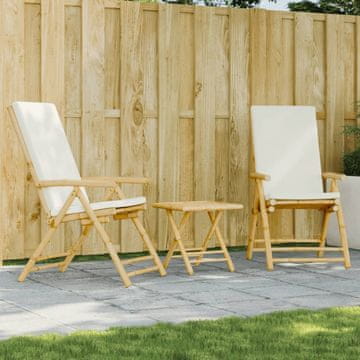 Vidaxl Sklopivi bistro set od 3 dijela, krem jastuci, bambus