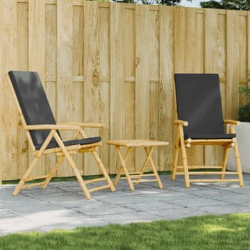 Vidaxl Bistro set od 3 dijela, tamno sivi jastuci, bambus