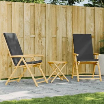 Vidaxl Bistro set od 3 dijela, tamno sivi jastuci, bambus