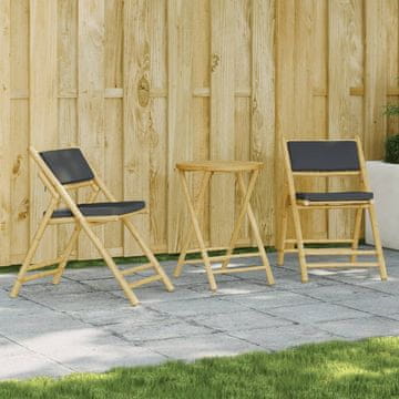 Vidaxl Bistro set od 3 dijela, tamno sivi jastuci, bambus